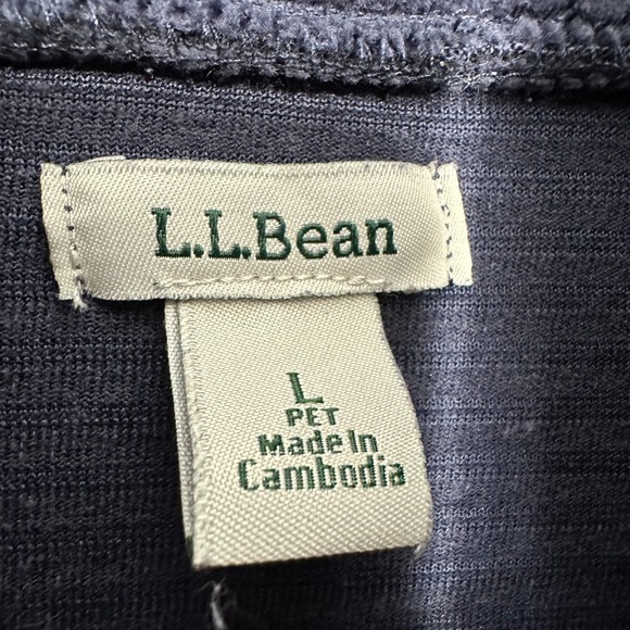LL Bean Soft Stretch Courduroy Pullover Blue Half Zip Velour Petite L - Picture 3 of 10